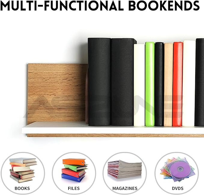 2Pairs Book Ends for Heavy Books, Wooden Bookends, Holds Heavy Books, Non-Skid, Perfect for Office Desk