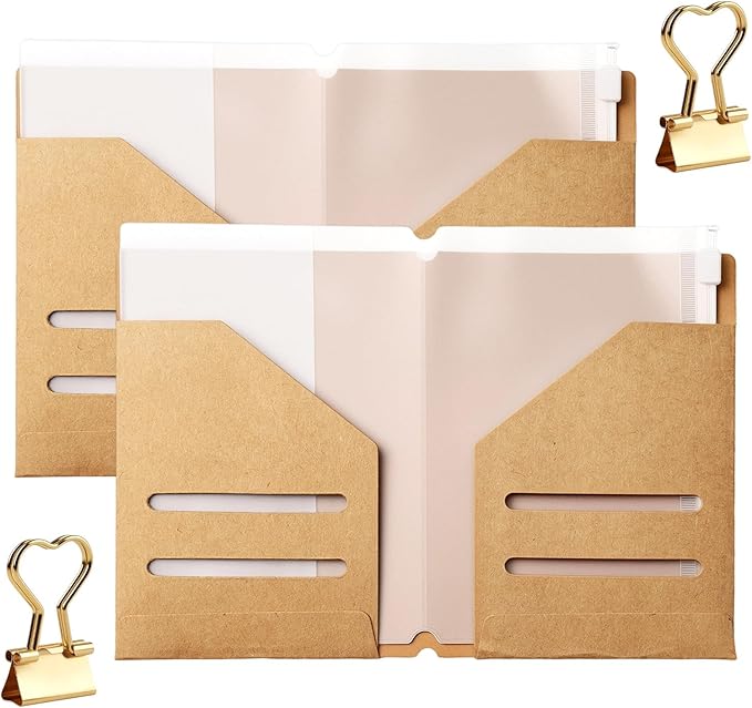 6PCS Travelers Notebook Insert (Passport Size), 2PCS Kraft Paper Folder & 2PCS Zipper Pouch with 2PCS Metal Clips, Journaling Supplies & Notebook Inserts for Passport Size Travelers Notebook Binder