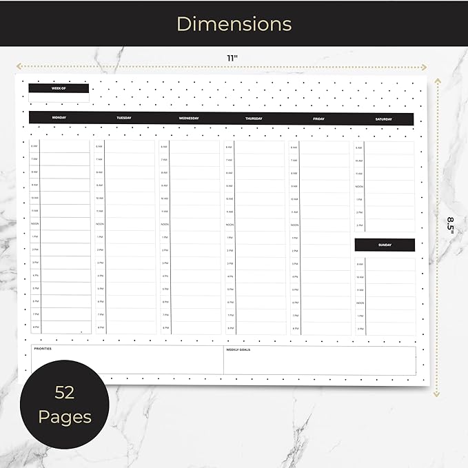 BLU MONACO | Dots Weekly Notepad with Hourly Time Blocking | 52-Page Tear-Off Weekly Planner Pad with Priorities, Goals & Water Tracker | Beautiful Desk Organizer for Productivity