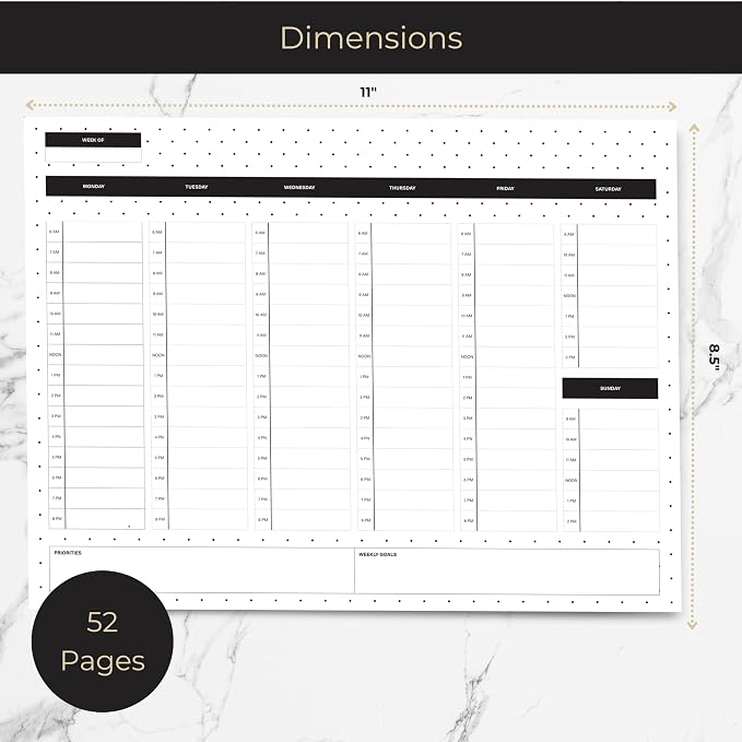 BLU MONACO | Dots Weekly Notepad with Hourly Time Blocking | 52-Page Tear-Off Weekly Planner Pad with Priorities, Goals & Water Tracker | Beautiful Desk Organizer for Productivity