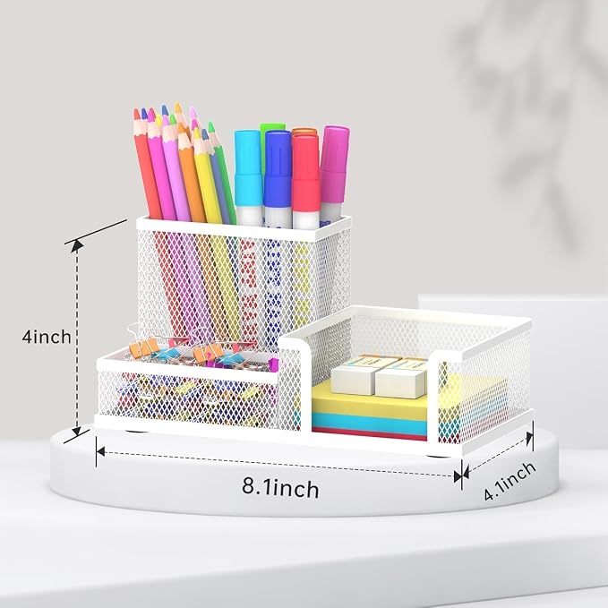 WHITE 3 Compartment Metal Mesh Desk Organizer
