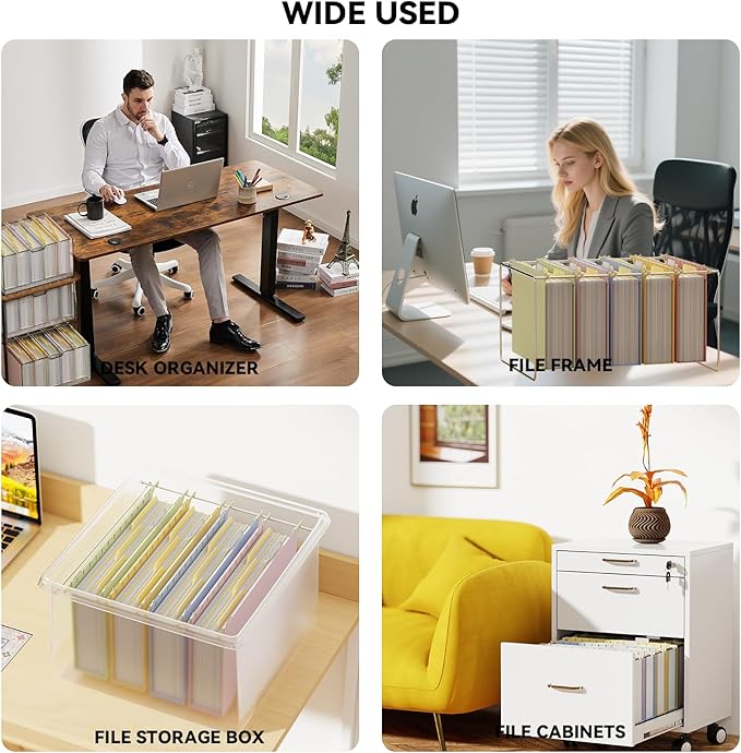 Ansook Legal Size Hanging File Folders, 2" Expansion Legal Plastic File Folders Hanging with Tabs, 12 Pack Pastel Colors Hanging Organizers for Filing Cabinet, Home Office Law Firm Document Storage