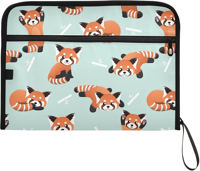 13 Pockets Expanding File Folder Cute Red Panda Cyan with Sticky Labels Accordion File Folder Document Organizer Letter Size A4 Papers Expandable File Keeper