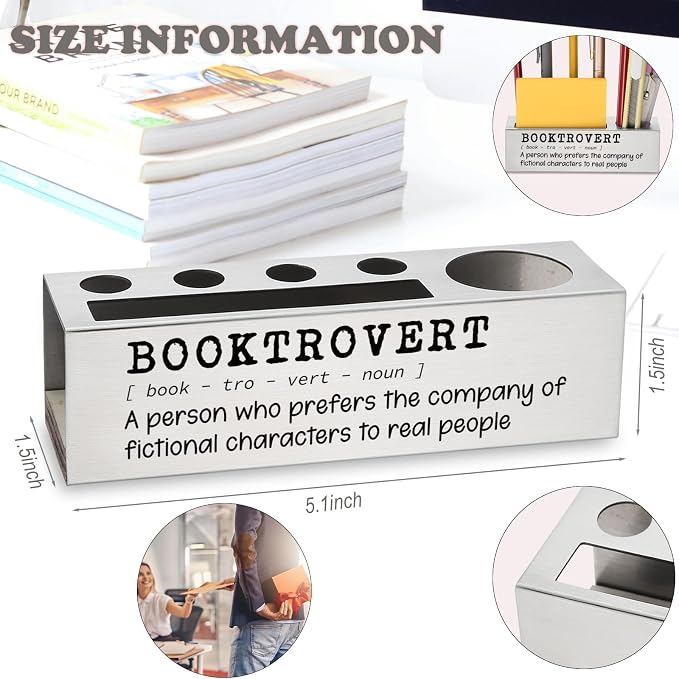 Booktrovert Desk Pencil Holder Appreciation Gift for Book Lovers Inspirational Office Decor for Readers Unique Pen Holder for Bookworms EDP92