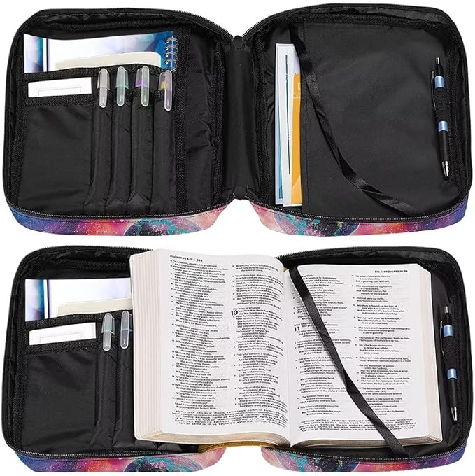 Coldinair Outer Space Planets Bible Cover Case for Kids Teen,Carrying Book Cover Bible Holders with Handle and Zippered Pocket,Fits for Standard/Large Size Bible