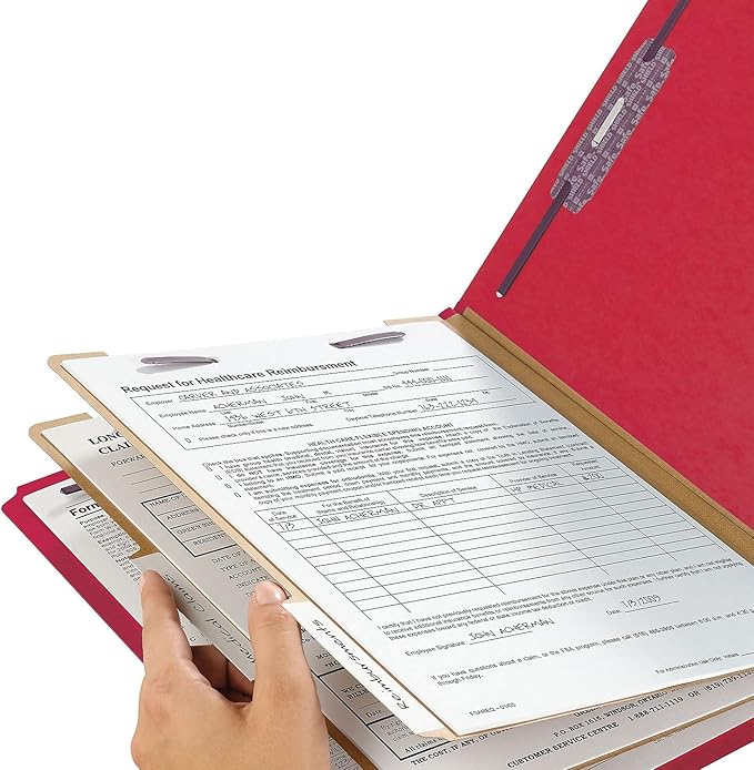 Smead End Tab Classification Folder, Legal, Straight, 2 Dividers, Bright Red, 10 per Box (29783)