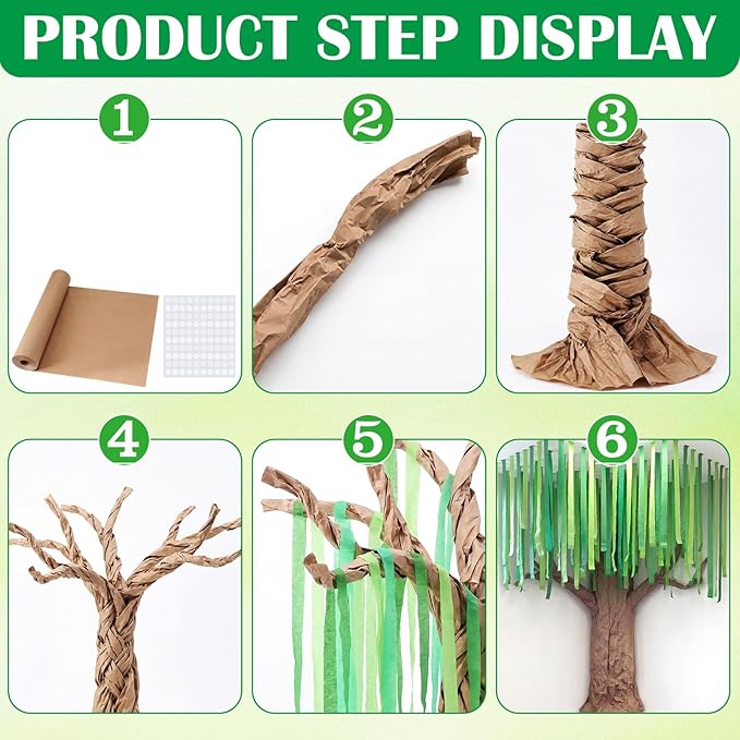 Watersay Classroom Tree Bulletin Board Decorations Set 196 ft Green Crepe Paper 98 ft Brown Kraft Paper Roll DIY 3D Cardboard Tree Woodland Bulletin Board Wall Decoration for School Teacher Chalkboard