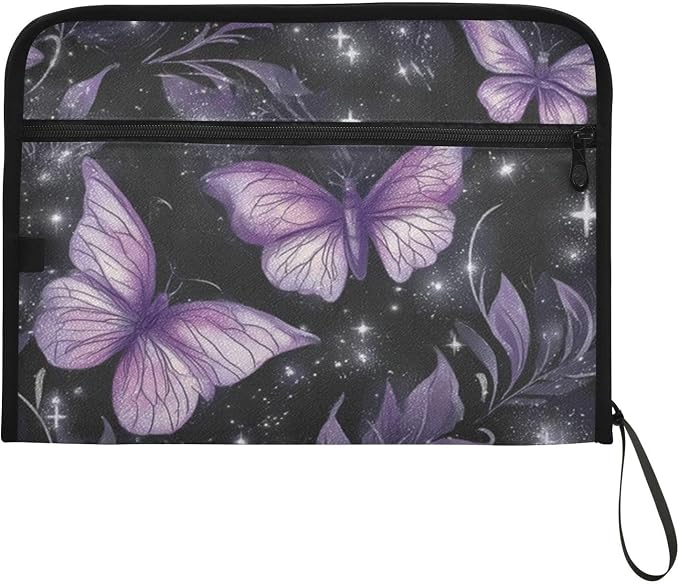 Purple Butterflies Accordion File Organizer Expanding Document Folder with 13 Pockets Portable File Folder for A4 Letter Size