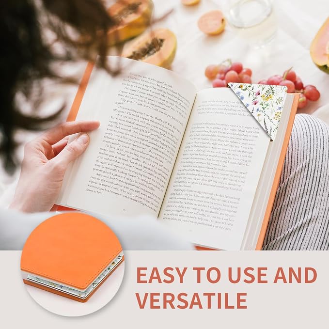 Cute Leather Bookmarks, Fun Triangle Making Corner Bookmark, Book Accessories for Reading Book Lovers, Unbreakable Page Markers for Women Men Beautiful Flowers and Plants
