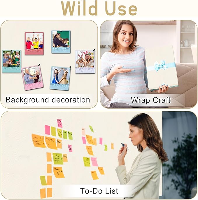 Cream Bulletin Board Roll Reusable Waterproof Erasable Bulletin Board Wrinkle Resistant Poster Non-Woven Fabric Bulletin Board Roll for Classroom Decor Wrap Crafts DIY Crafts 15.55" x12ft