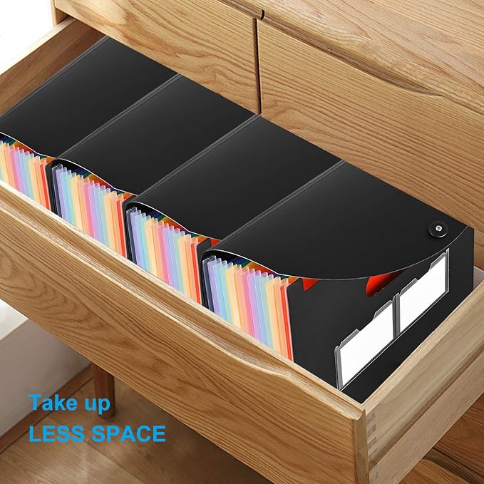 25 Pockets Accordion File Organizer 2 Packs Desktop Expanding File Folders with Colorful tabs for Paper Receipts, Bills&Taxes Organizer, Letter/A4 Size Document Holder for School, Office, Home