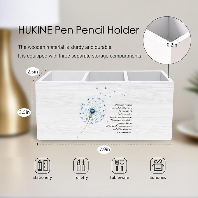 Dandelion Inspirational Pen Holder for Desk Decoration, Positive Quotes Wooden Box Sign Pencil Holder Organizer for Home Office Desk Accessories, Inspirational Gifts for Women Coworkers