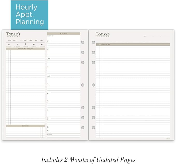at-A-Glance Undated Daily Planner Refill, 2 Months, 7-Ring, 8-1/2" x 11", Folio Size, Size 5 (038-225)