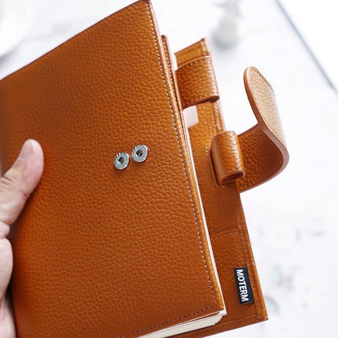 Moterm Personal Luxe Rings Planner - Genuine Leather Binder Organizer (30mm Ring, Pebbled-Burnt Orange)