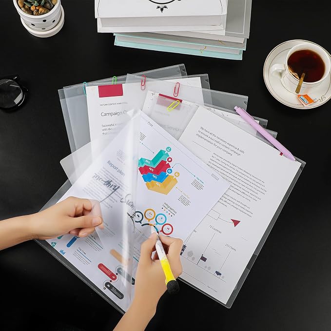 KTRIO Clear Document Folders Project Pockets for 8.5x11 Paper, 48 Pack | Heavy-Duty Clear Project Pockets, Transparent Letter Size Paper Sleeves, L-Shaped Thumb Notch Design, Acid-Free Poly Plastic