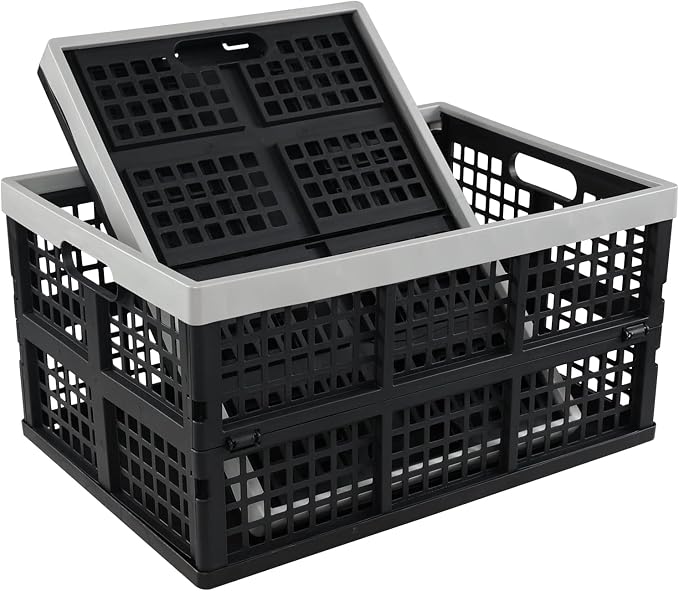 Esdiplot 2 Pack 42 L Collapsible Storage Crates, Stacking Folding Storage Basket, , Plastic Collapsible Milk Crates