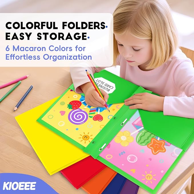 Heavy Duty Plastic Folders with 2 Pockets and 3 Prongs Bulk (96 Pack),Fit Letter Size Paper, Business Card Slot, Assorted Colors for School,Office and Home
