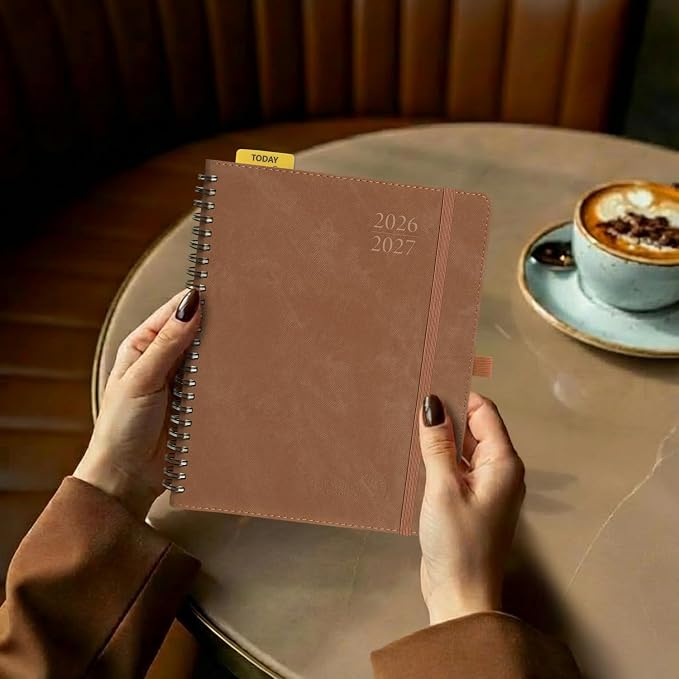 POPRUN 2026-2027 Weekly Planner, 7" x 8.5", July 2026 to June 2027, Academic Calendar with Vertical Layout, Wire Bound, Hourly Time Slots, Leather Softcover, Monthly Tabs - Midnight Green