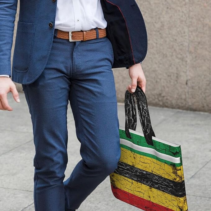 Foldable Canvas Zipper File Pouch Red Yellow Green Rasta Flag Stripes, Waterproof Document Storage Bag with Handle for Office Cross Stitch