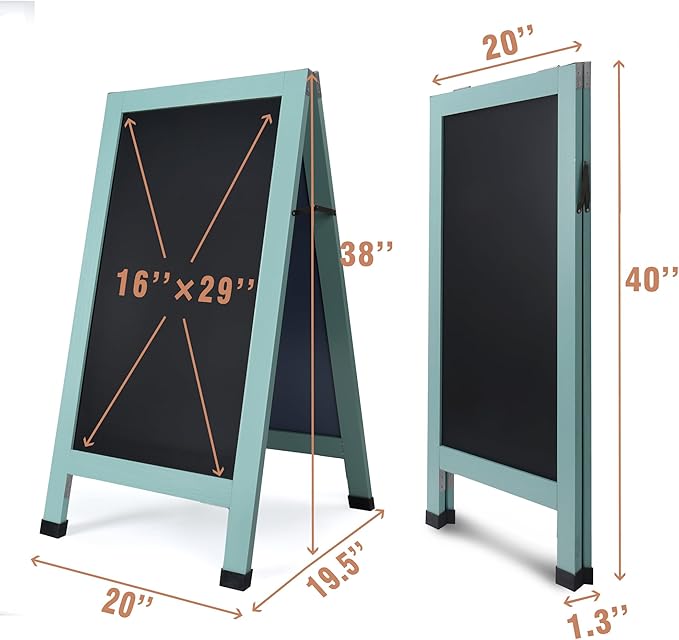 SELEAD Solid Wood A-Frame Chalkboard - 40" x 20" Magnetic Sandwich Board Signs Outdoor Standing Chalk Board Easel Sidewalk Pizarra for Business, Wedding, Garden - Green