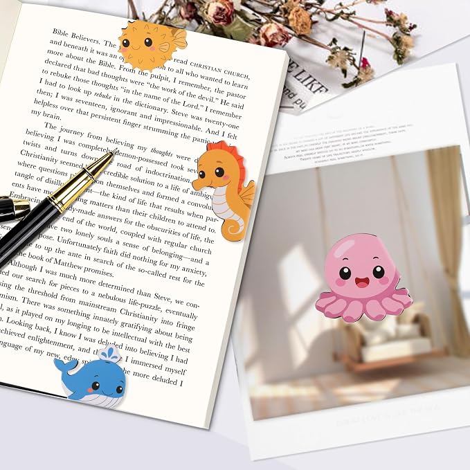 10Pcs Magnetic Bookmark, Cute Marine Animals Theme Bookmarks, Animal Book Marks for Reading, Office Reading Accessories, Page Clips for Book Lovers, Reader, Women, Students