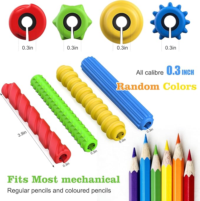 BUSOHA 4 Pack Textured Silicone Pencil Grips - Sensory Fidget Textured Squishy Pencil Grips Handwriting ADHD Tools for Anxiety Relief Items Stocking Stuffers Gift