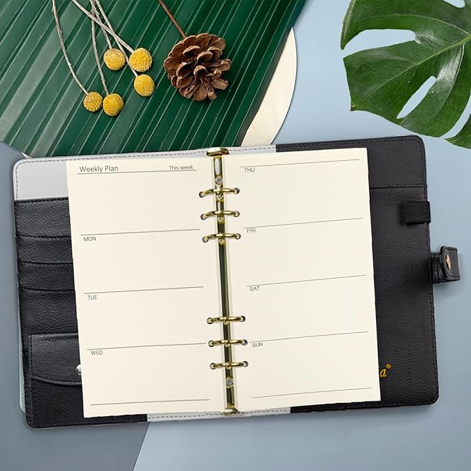 Spiral Notebook Refill Weekly Planner Refill,Undated 6 Hole Insert Paper,for Filofax,100gsm Quality, 45sheets/90pages-Harphia (A6 3.74 x 6.77'',Weekly)