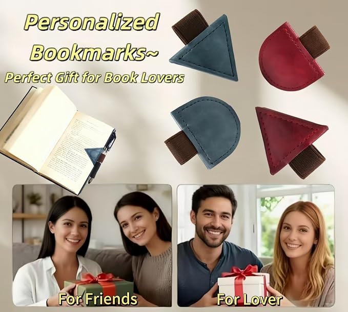 Vintage Mark Bookmark with Pen Holder, Magnetic Leather Bookmarks for Men Women Kids Book Lovers, Personalized Magnet Bookmark Clip Page Markers for Student Teacher Gifts Reading Accessories