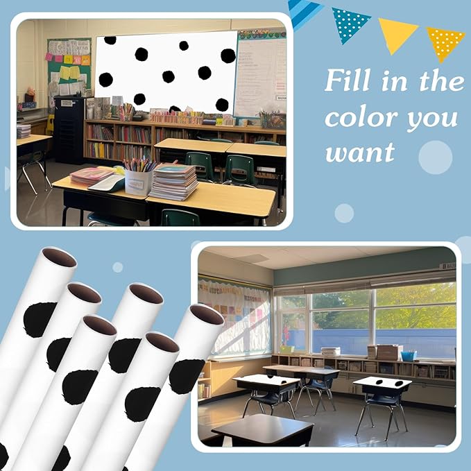 Skyygemm 6 Rolls Classroom Bulletin Board Paper Roll Polka Dot 4 x 12 ft Fade Resistant Colored Background Paper Bulk for Art Decor Drawing Craft(Cute White)