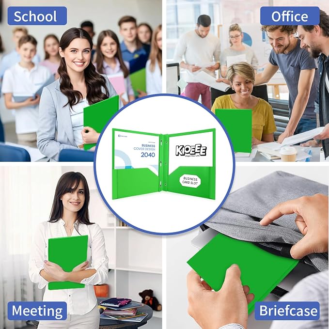24 Pcs Plastic Folders with Pockets and Prongs (Multi-Colored),Letter Size,Business Card Slot,Bulk 2-Pocket Folder for School Office or Home,Durable Acid-Free Poly,Back to School Supplies