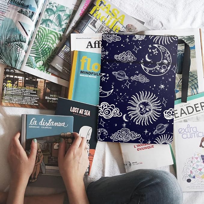 Polyester Book Sleeve Sun Moon Book Cover with Zipper and Front Pocket Birthday Gift for Students Teachers and Books Lovers 13.4inch x 9.45inch 1pc