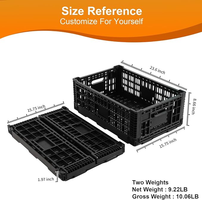 Collapsible Storage Bin Container,52 Liter Transfer heavy duty plastic storage box , Versatile Storage Basket milk crates (2)