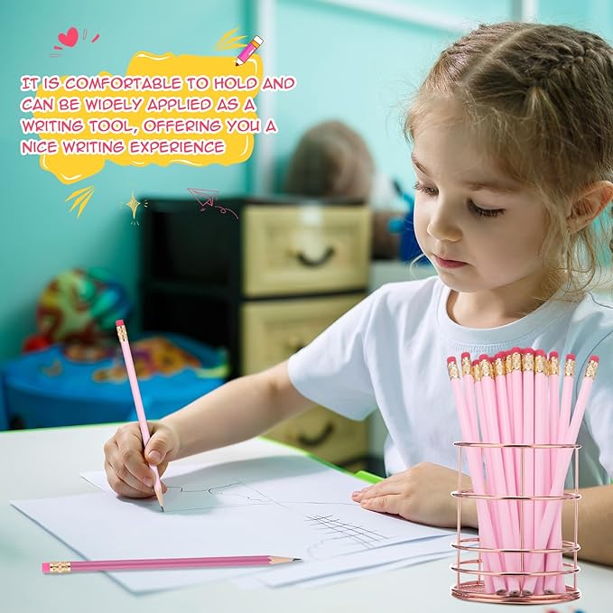 24 Pcs Round Pencils with Eraser 2 HB Cute Pencils Bulk for School Graphite Wood Color Unsharpened Pencil for Drawing Sketching Wedding School Teacher Supplies Student Reward(Pink)