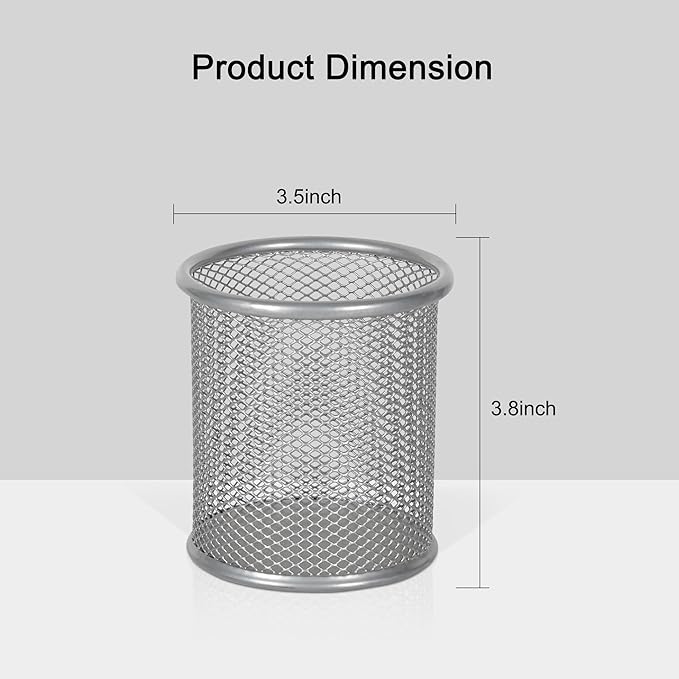 EasyPAG Pencil Holder for Desk, 2 Pack Metal Pen Organizer, Mesh Pencil Cup Organizer for Home, Office, Classroom, School, Silver