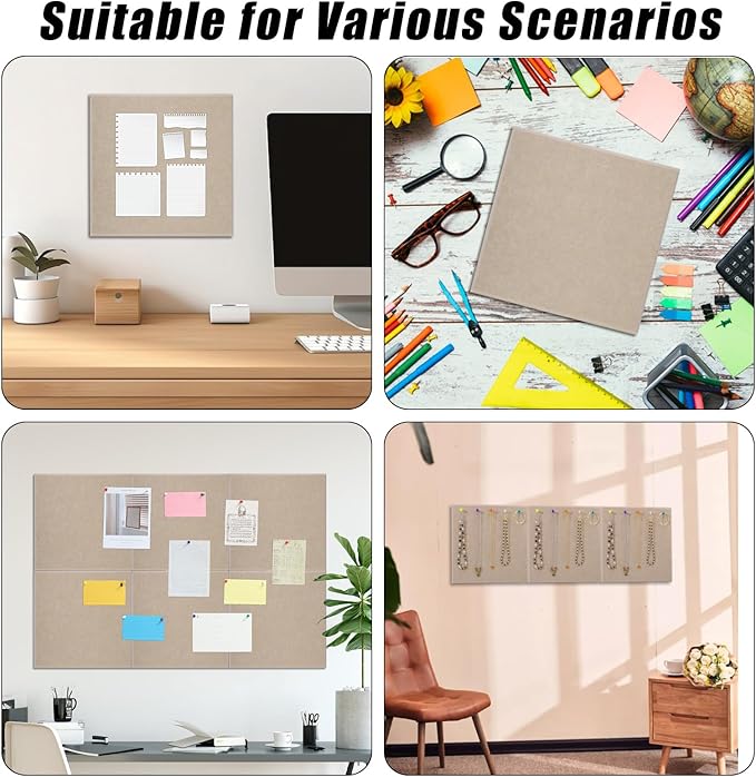 Large Cork Board 36" x 24", 6 Pack Felt Bulletin Board with 30 Pushpins, Cork Boards Alternative with Self-Adhesive Strips, Felt Wall Tiles Pin Boards for Walls Office Home School Decor-Tan