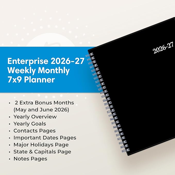 Blue Sky 2026-2027 Weekly and Monthly Academic Year Planner Calendar, July 2026 - June 2027, 7" x 9", Flexible Cover, Wirebound, Laminated Tabs, Enterprise