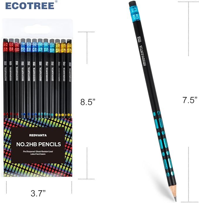 Pre-Sharpened Pencils #2 HB for Kids, School Number 2 Pencils with Latex-Free Erasers, Smooth Writing, Break-Resistant, Easy to Sharpen, Comfort Grip, Back to School Supplies, 12 Count