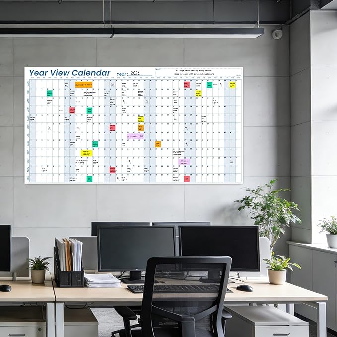 Large Dry Erase Wall Calendar - 24"x 45" Undated 12-Month Yearly Wall Calendar for Home, Office, Classroom - 50 Reusable Dry Erase Color Tabs Included