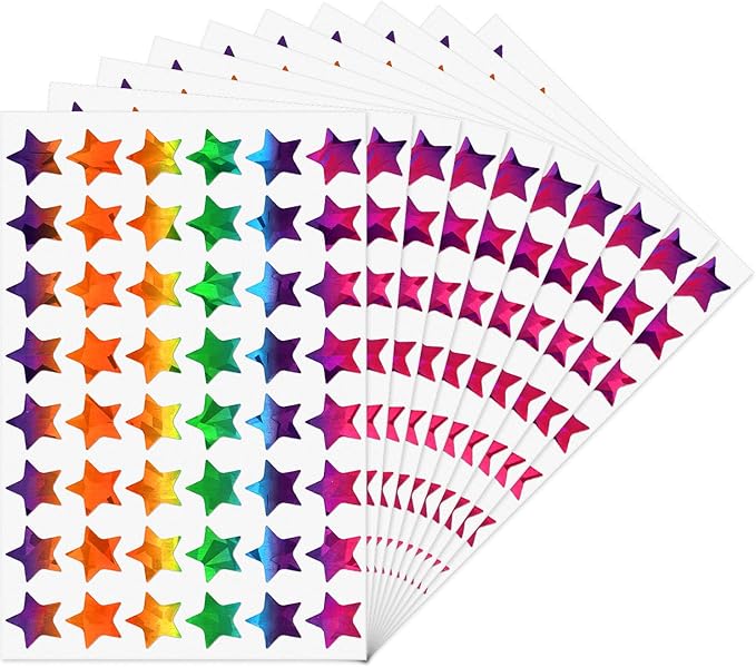 480 PCS Holographic Star Stickers 0.8” Vinyl Self Adhesive Samll Sparkle Foil Labels Waterproof Reward Decals for Students Teachers