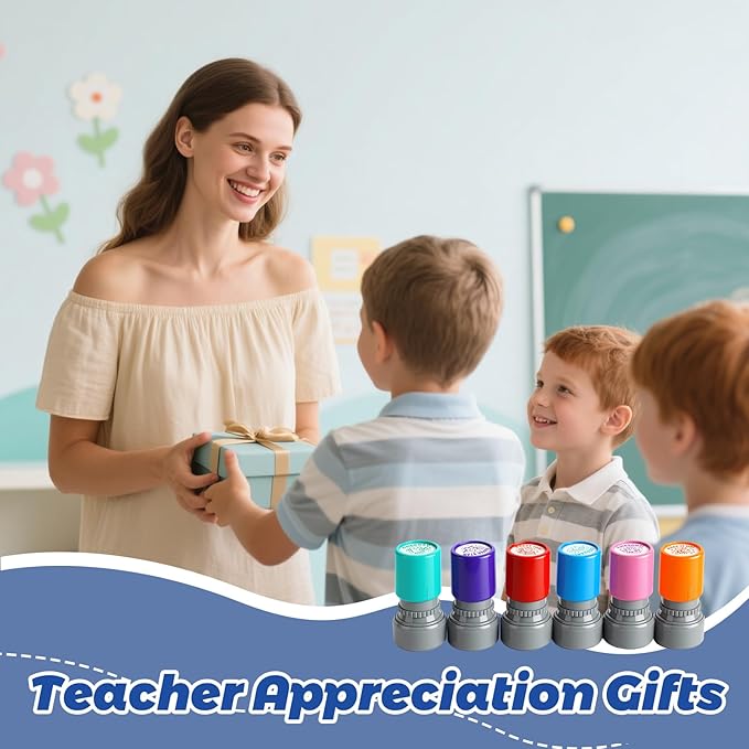 Teacher Stamps for Classroom, Teacher Appreciation Gifts, Self Inking Grading Stamps Set, Reward Stamps with Unicorn, Rainbow, Bee, Star, Classroom Essentials for Elementary School & Homeschool (6Pcs)