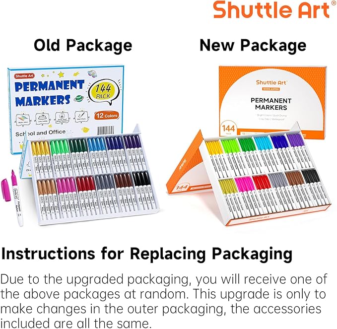 Shuttle Art 144 Pack Permanent Markers, Permanent Marker Assorted Colors, 12 Bright Colors Fine Point Permanent Markers For Students and Adult Coloring on Wood, Stone, Glass as Office, School Supplies