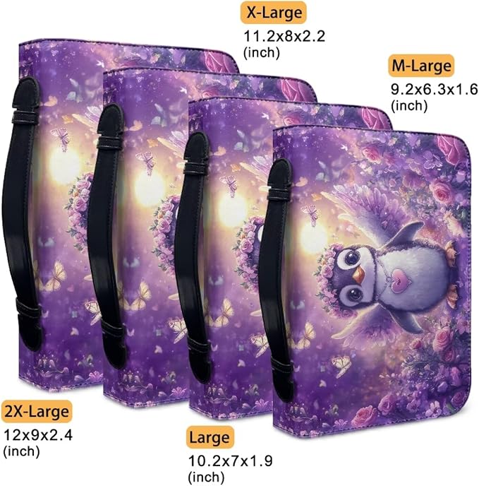 Cute Penguin Bible Carrying Case for Women Purple Flower Bible Cover Case Bible Case for Girls For Bible Study Accessories Supplies Christian Gifts for Women-Size XL