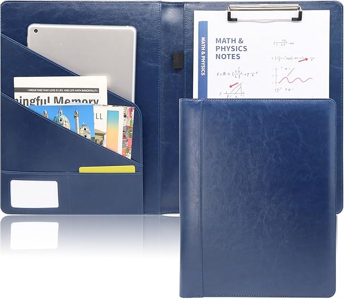 Professional Portfolio Binder, Faux Leather Padfolio for Resume, Note-Taking & Meetings, A4 Letter Writing Pad Holder for Women & Men, Blue