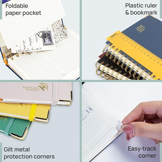 POPRUN 2026-2027 Academic Year Weekly and Monthly Planner Calendar,Jul 2026 - Jun 2027,6.25" x 8.5",Daily Agenda Book & Appointment Book with Hourly Schedule, Tabs, Hardcover, School and Office Supplies - Dark Green