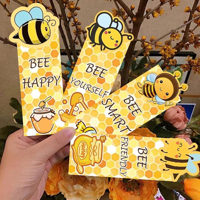 Cute Bee Bookmarks,1.6 * 5.5Inch Motivational Paper Bookmark Pack,60PCS Book Marks for Reading,Class Supplies for Students in Bulk,Fun Bookmarks