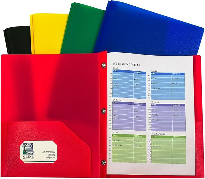 C-Line Heavyweight 2-Pocket Portfolio Folder with Fasteners, Assorted Colors, 10/Pack, 2 Packs/Bundle (CLI32960-2)