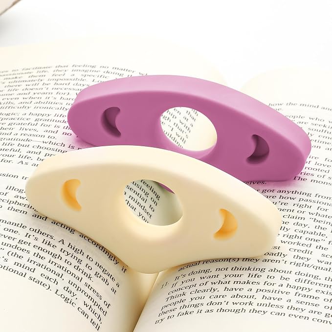 Book Page Holder, Silicone Book Thumb Page Holders for Reading Hands Free, Book Lovers Gifts & Book Accessories, 2 Pack (Small Size, Off White - Purple)