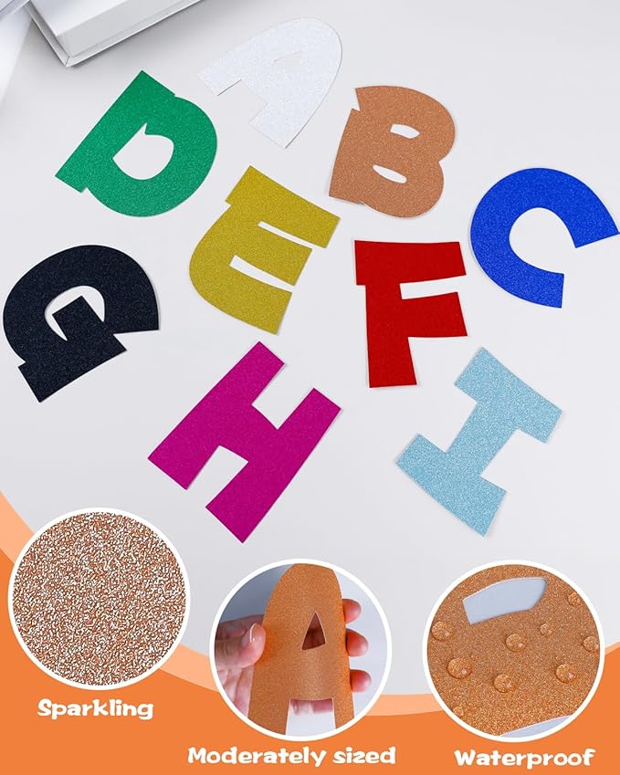 243 Pcs Glitter Bulletin Board Letters Set, 4 Inch Alphabet Poster Board Cardboard Cutouts with Numbers and Punctuation, Classroom School Wall Display Decorations (Orange)