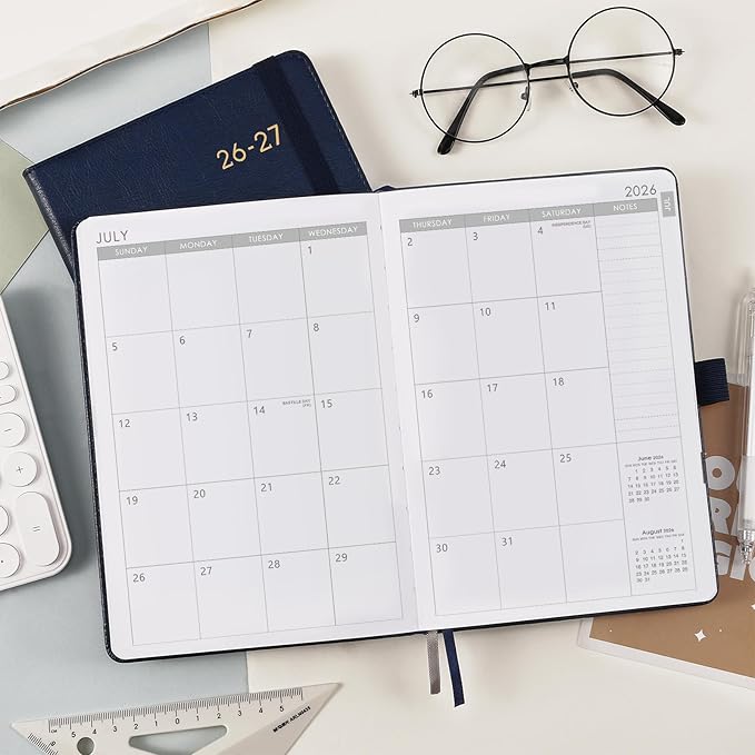 2026-2027 Planner - Academic Planner 2026-2027 Weekly Monthly Planner, July 2026 - June 2027, 5.7'' x 8.4'', Thick Paper, Leather Cover, Pen Holder, Back Pocket, Perfect Daily Organizer - Navy Blue