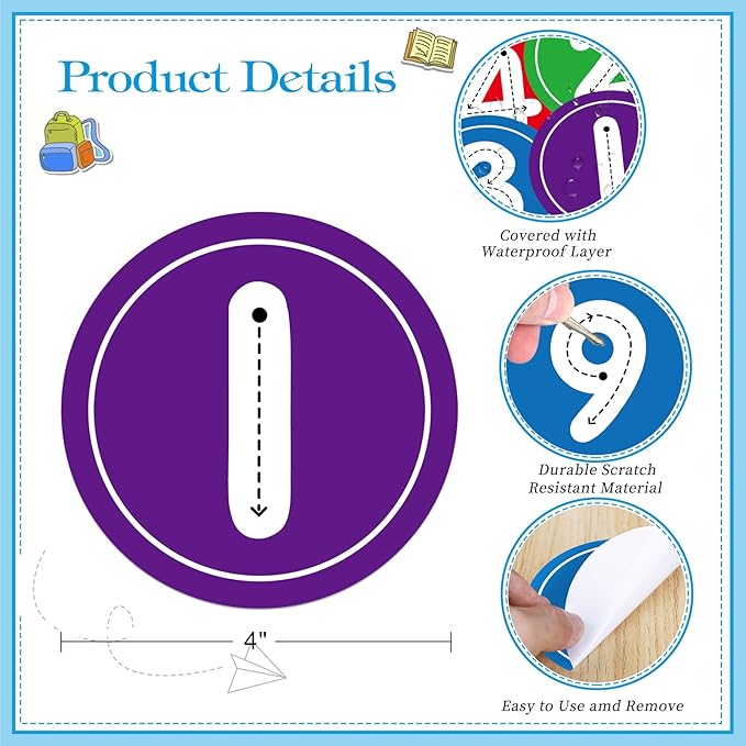 WhatSign 36PCS Number Markers - Line up Spots Dots Floor Decals for Classroom & Kindergarten